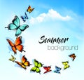 Summer nature background with a colorful butterflies and blue sky Royalty Free Stock Photo