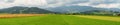 Agricultural land panorama, Austrian Alps nature background