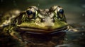 Close up curious green frog summer concept. Ai generated