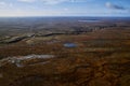 Summer nature landscape from above. Mountain range aerial view. river bank in the morning in the tundra. Taimyr