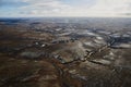 Summer nature landscape from above. Mountain range aerial view. river bank in the morning in the tundra. Taimyr