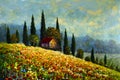 Summer floral landscape oil painting on canvas