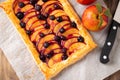 Summer nectarine and blueberry puff pastry pie Royalty Free Stock Photo