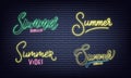 Summer neon lettering. Set of glowing Summer calligraphic script lettering neon set