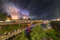 summer night fireworks above the kremlin at end of day of the city in Tula, Russia