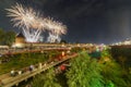 summer night fireworks above the kremlin at end of day of the city in Tula, Russia