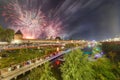 summer night fireworks above the kremlin at end of day of the city in Tula, Russia