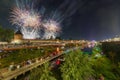 summer night fireworks above the kremlin at end of day of the city in Tula, Russia