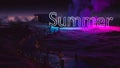 Summer night landscape with neon lights for clubbing and partying