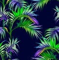 Summer Night. Palm tree in the night. Seamless Pattern.