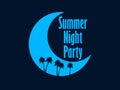 Summer night party. Crescent and palm trees. Retro banner. Vector Royalty Free Stock Photo