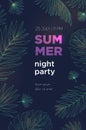 Summer night party poster template with palm tropical leaves. Event, festival vector Illustration placard. Royalty Free Stock Photo