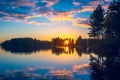 Summer night sunset from Sotkamo, Finland. Royalty Free Stock Photo