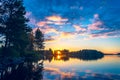 Summer night sunset from Sotkamo, Finland. Royalty Free Stock Photo