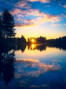 Summer night sunset from Sotkamo, Finland. Royalty Free Stock Photo