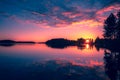 Summer night sunset view from Sotkamo, Finland. Royalty Free Stock Photo