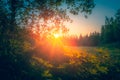 Summer night sunset view from Sotkamo, Finland. Royalty Free Stock Photo