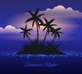 Summer night tropical island with palm