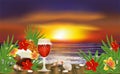 Summer night tropical wallpaper with cocktail , vector Royalty Free Stock Photo