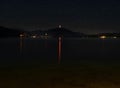 Summer night view of the lakes Woerth in Klagenfurt Royalty Free Stock Photo