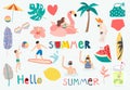 Summer object collection with watermelon,lemon,float and surfboard.Vector illustration for icon,logo,sticker,printable,postcard Royalty Free Stock Photo