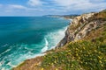 Summer ocean coastline view near beach Azkorri or Gorrondatxe in Getxo town, Biscay, Basque Country Spain