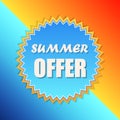 Summer offer in sun sign, retro label, flat design