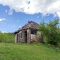 Retro structure -the house of a farmer of the last century on a ranch in nature.