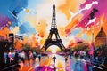 Summer Olympic Games 2024 Paris - General Field Marathon - Artistic Colorful Abstract Representation in Olympic Colors with