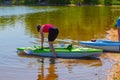 Summer in Omaha, Kayaks on the lake at Ed Zorinsky lake park, Omaha, Nebraska, USA Royalty Free Stock Photo