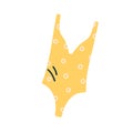 Summer one-piece swimsuit. Women swimwear with straps, circle print. Modern fashion solid beachwear. Beach bathing suit