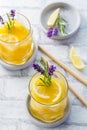 Summer orange and lemon cocktail with fresh lavender and rosemary