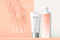 Summer orange sunscreen spray and white cream ads template