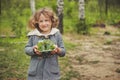 Summer outdoor activity for kids - scavenger hunt, leaves sorting in egg box Royalty Free Stock Photo