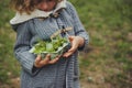 Summer outdoor activity for kids - scavenger hunt, leaves sorting in egg box