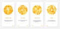 Summer outdoor adventures and food, yellow circle UX, UI mobile app page screen set