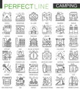 Summer outdoor camping concept symbols. Perfect thin line icons. Modern linear style illustrations set. Royalty Free Stock Photo