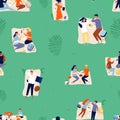 Summer outdoor recreation background. Picnic, couples and family relax. Rest time, seasonal activity in park vector Royalty Free Stock Photo