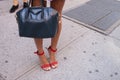 Summer outfit Orange shoes and handbag closeup Royalty Free Stock Photo