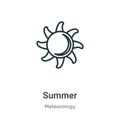 Summer outline vector icon. Thin line black summer icon, flat vector simple element illustration from editable meteorology concept Royalty Free Stock Photo