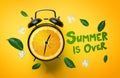 Summer is Over Typography. Alarm Clock of Orange Fruit Green Lea Royalty Free Stock Photo