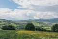 a summer panorama of mountains in the Carpathians
