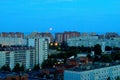 Summer panorama of residential areas of the city in the early morning from a height of the 16th floor. Royalty Free Stock Photo