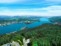 Summer panoramic view of the lakes Woerth in Klagenfurt