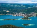 Summer panoramic view of the lakes Woerth in Klagenfurt