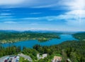 Summer panoramic view night view of the lakes Woerth in Klagenfurt Royalty Free Stock Photo
