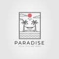 summer paradise beach island line art logo vector illustration design Royalty Free Stock Photo
