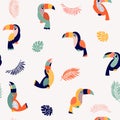Summer paradise toucan vector seamless pattern Royalty Free Stock Photo