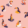 Summer paradise toucan vector seamless pattern Royalty Free Stock Photo
