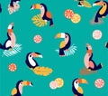 Summer paradise toucan vector seamless pattern Royalty Free Stock Photo
